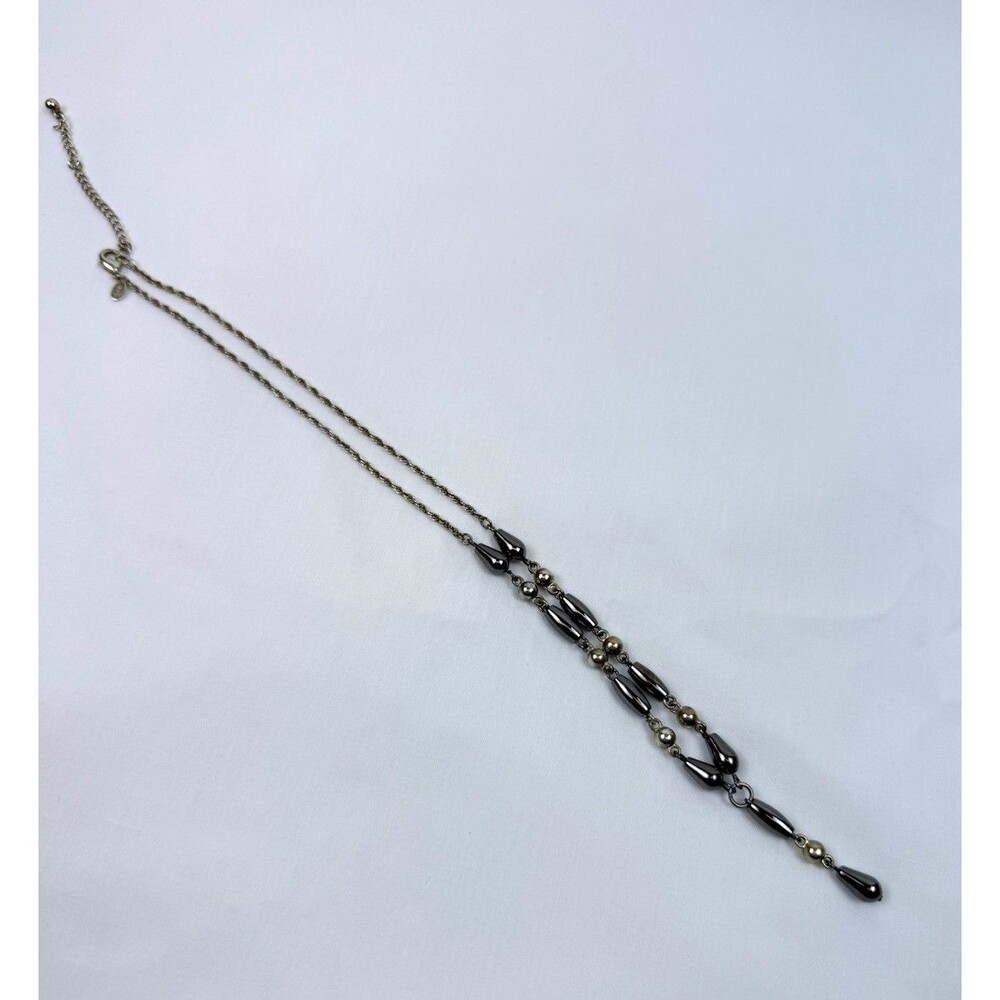 Vintage PREMIER DESIGNS Gray Hematite, Silver tone “Y” Necklace Lobster Clasp
